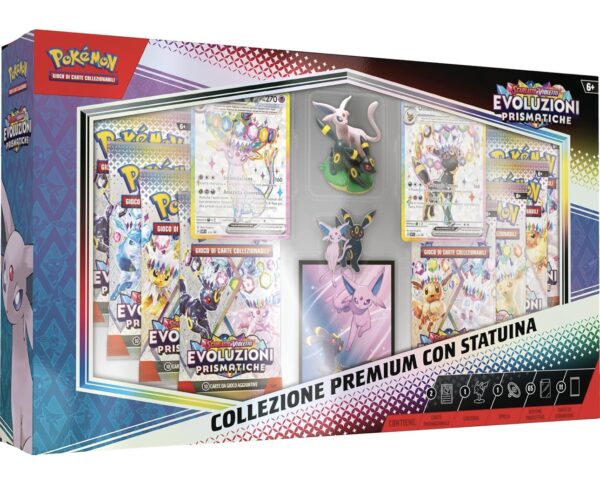 Pokémon: collezione premium con statuina dell’espansione Evoluzioni Prismatiche